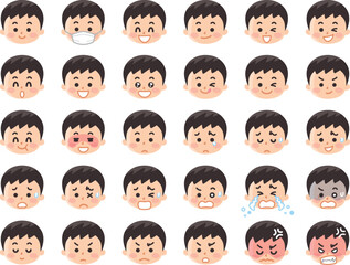 色々な表情の男の子の顔のイラストセット