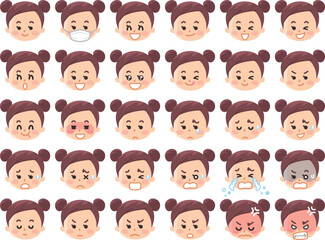Fototapeta premium 色々な表情の女の子の顔のイラストセット