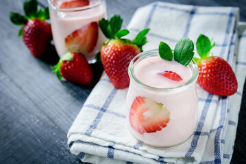 Healthy food of yogurt, Strawberry Yogurt,yogurt with fresh strawberry