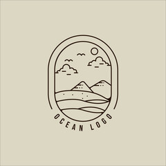 ocean beach logo line art vector simple minimalist illustration template icon graphic design. mountain at island sign or symbol for travel company with badge and typography