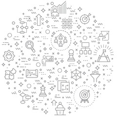 Simple Set of strategy Related Vector Line Illustration. Contains such Icons as goals, success, logic, graphs, reports, business, growth, targets and Other Elements.