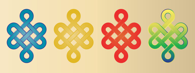Buryat Mongolian traditional ornament Eternal knot vector illustration set	