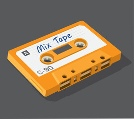 Vector Illustration of vintage cassette tape used to make mix tape. Cool digital drawing of tape containing a mix of different music.