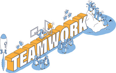 チームワークをイメージしたアイソメイラスト