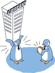 事業売却、M&Aをイメージしたビジネスパーソンのアイソメイラスト