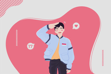 Boy celebrating indonesian independence day vector