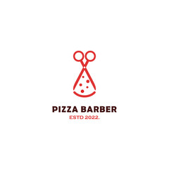 pizza barber logo design, scissor combine with slice pizza logo design negative space concept