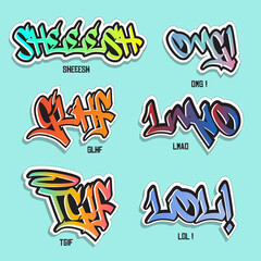 Set of Various Patches, pins, stamps or Stickers. graffiti lettering sticker vector