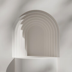 Simple minimal arch in the wall podium 3d rendering mockup in square with gobo light shadow
