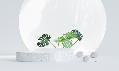Terrazzo marble podium for product presentation. Natural beauty pedestal, relaxation and health, 3d illustration
