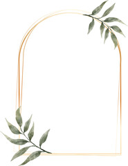 Green Leaf Watercolor Geometric Gold Frame