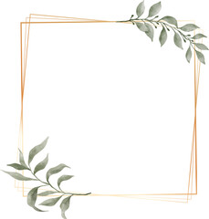 Green Leaf Watercolor Geometric Gold Frame