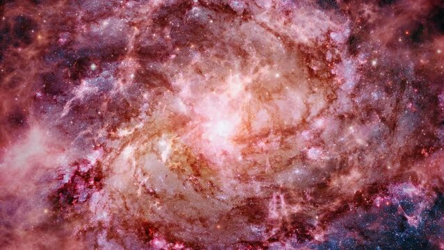 Seamless loop space nebula Travel nebula cloud in the Central Region of Spiral Galaxy M83. Messier 83, Southern Pinwheel Galaxy in the constellation Hydra. Endless Nebula and Space flight into Galaxie