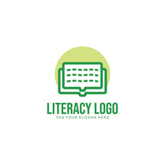 literacy logo design with book and graduation gown icon