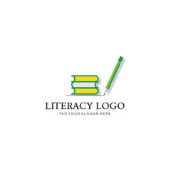 literacy logo design with book and graduation gown icon