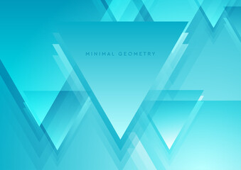 Bright blue geometric tech background with glossy triangles. Vector design