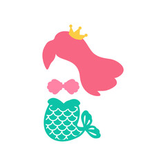 Baby mermaid. A cute girl with a fish tail Isolated on white background