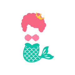 Baby mermaid. A cute girl with a fish tail Isolated on white background