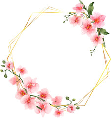 Gold Frame With Pink Flower Watercolor