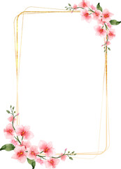 Fototapeta premium Gold Frame With Pink Flower Watercolor