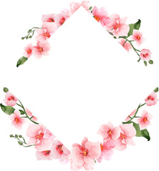 Pink Orchid Watercolor Flower Frame