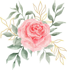 Pink Rose Watercolor Flower Bouquet