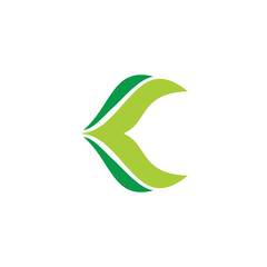 Fototapeta na wymiar letter k simple curves green leaf logo vector