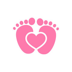 Vector design of newborn baby footprints with heart shape Leave space for adding text.