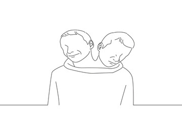 Drawing of man with two heads, multiple personalities disorder concept. Outline drawing style art