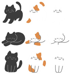 ねこのいろんなポーズ主線なしイラスト
