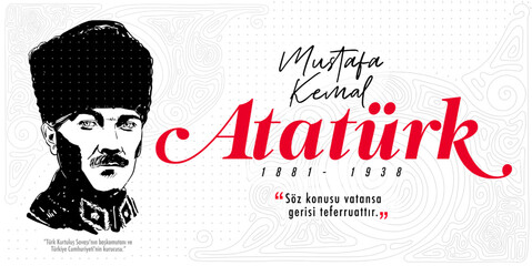 Türkiye Cumhuriyeti kurucusu ve ilk Türkiye Cumhurbaşkanı Mustafa Kemal Atatürk. Portre. Translation: Turkish Republic founder and the first Turkish President Mustafa Kemal Ataturk. Portrait.