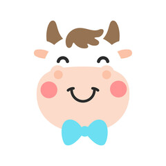 Obraz na płótnie Canvas Vector cartoon cute cow face A bull and a female with a bow Separate from the background