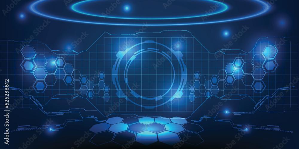 Poster vector illustration of futuristic digital space perspective and layout for showcase with hi-tech dig
