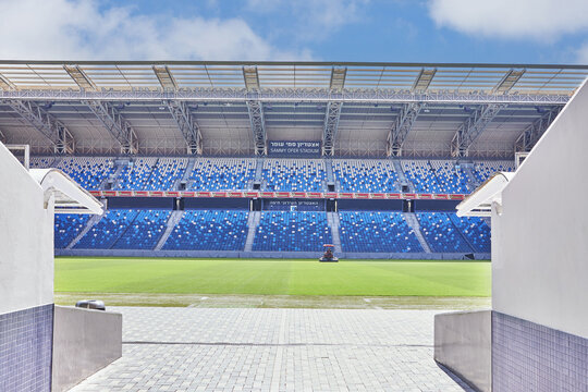 Sammy Ofer Stadium In Haifa. Football Field.