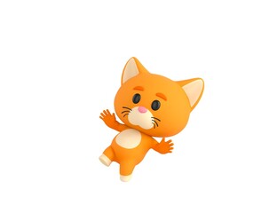 Orange Little Cat character falling in 3d rendering.