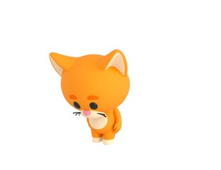 Orange Little Cat character looking down in 3d rendering.