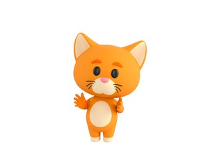 Orange Little Cat character applauding in 3d rendering.