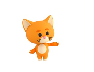 Orange Little Cat character choosing between two alternatives in 3d rendering.
