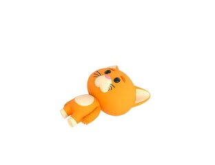 Orange Little Cat character lying on floor in 3d rendering.