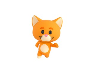 Orange Little Cat character running front view in 3d rendering.
