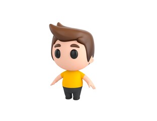 Little boy wearing yellow shirt character standing in T-Pose in 3d rendering.