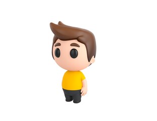 Little boy wearing yellow shirt character standing in 3d rendering.