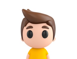 Little boy wearing yellow shirt character close up portrait in 3d rendering.