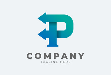 Initial P logo. letter P with arrow in gradient colour logo design inspiration, usable for brand and company logos
