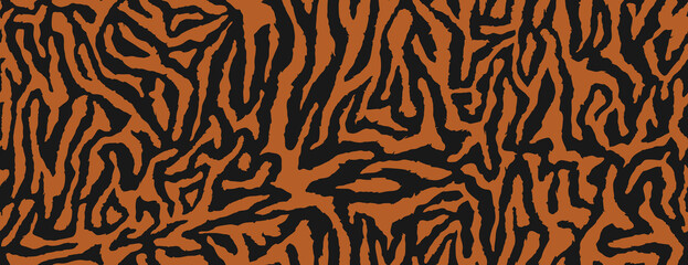 Texture of bengal tiger fur, orange stripes pattern. Animal skin print. Safari seamless background. Vector