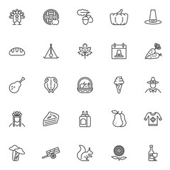 Thanksgiving holiday line icons set
