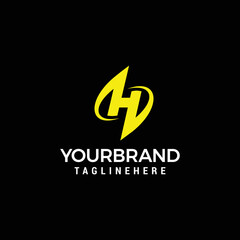Corporation Letter H Logo With Creative Curved Swoosh Icon Vector Template Element in Black and Yellow Color.