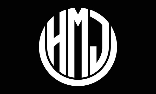 HMJ shield in circle logo design vector template. letter mark, wordmark, monogram symbol on white background.