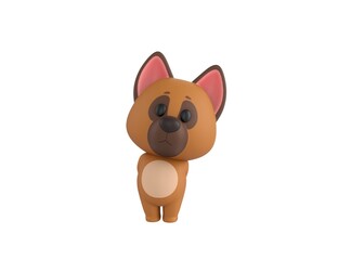 German Shepherd Dog character hides his hands behind his back in 3d rendering.