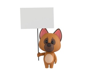 German Shepherd Dog character holding blank banner in 3d rendering.